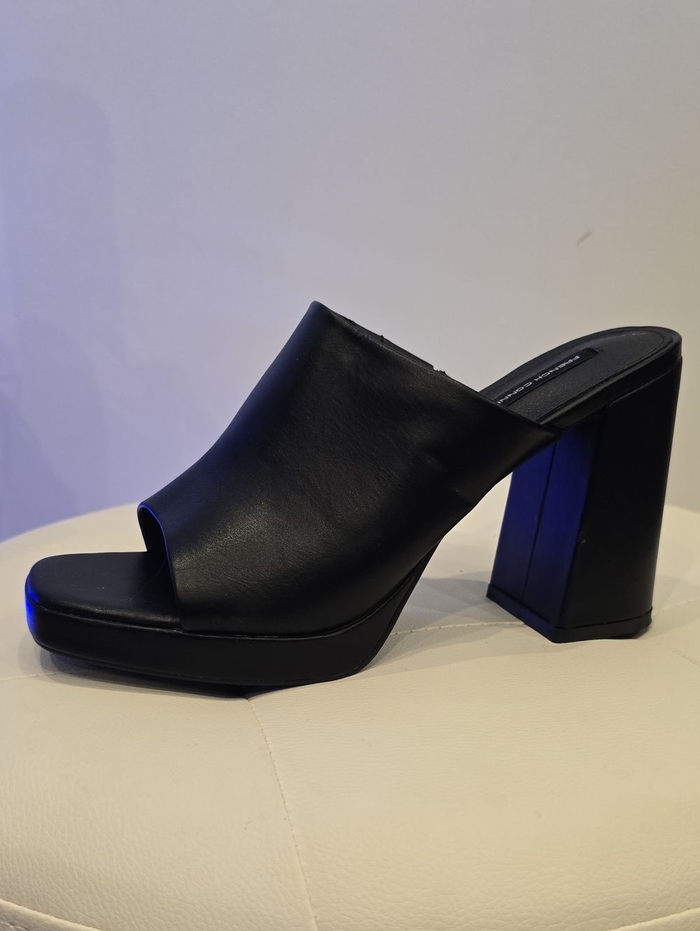 French Connection Black Vegan Leather Open Toe Mule High Heel Platform 8.5 Pilar - Picture 1 of 1
